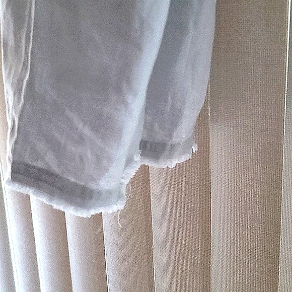 SAKS FIFTH AVENUE gray linen drawstring elastic waist L P undone hem modern look - Picture 4 of 5